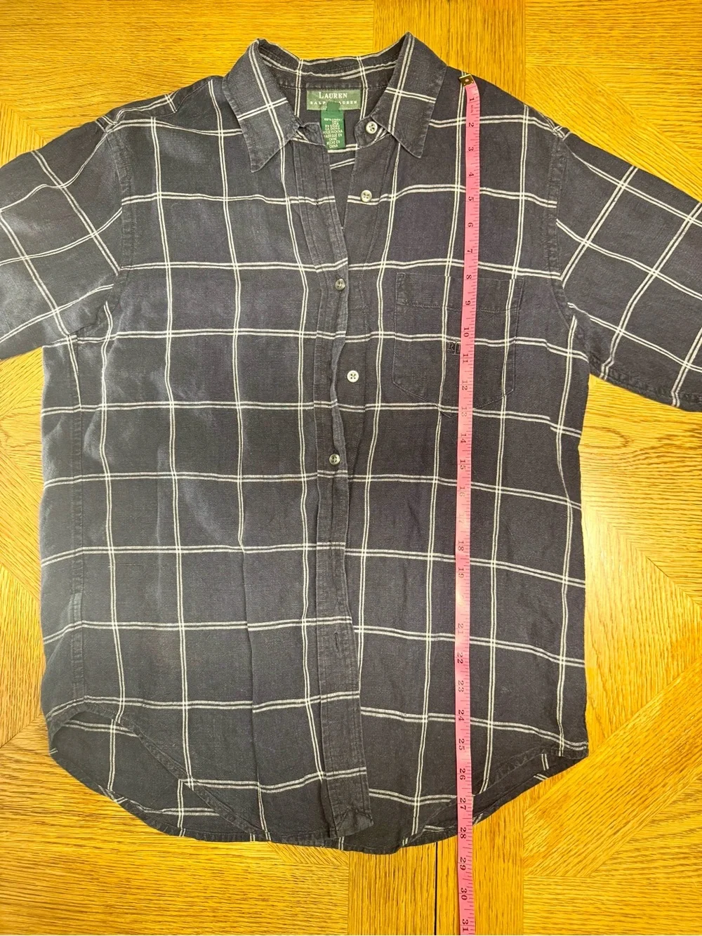Ralph Lauren 100 Linen Navy Windowpane Button-Up Shirt - Picture 9 of 9